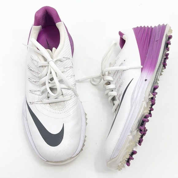 Nike Lunar Control Golf Shoes White Purple Womens Size 7.5 Spiked - Picture 1 of 10